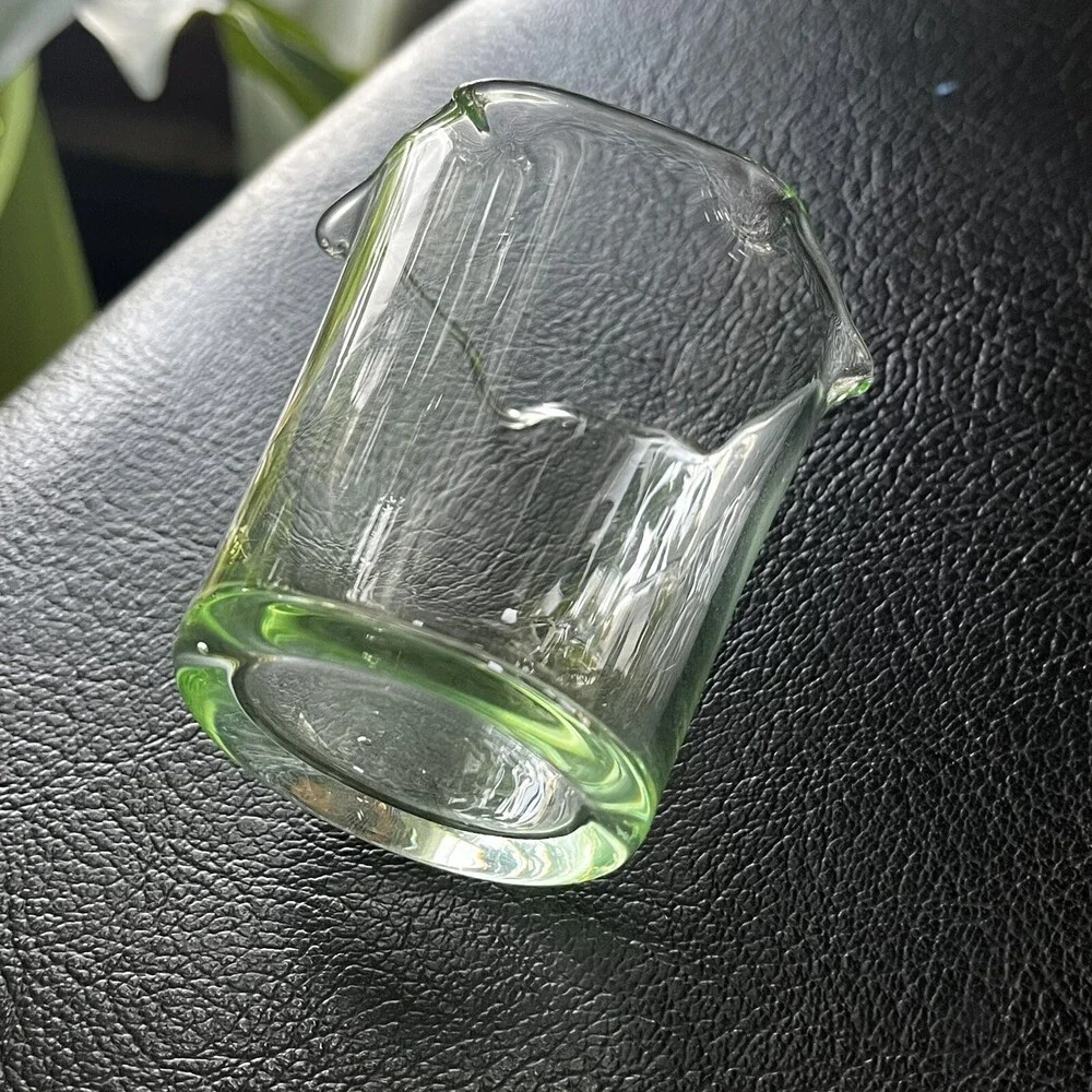 VTG Green Uranium Vaseline Glass Shot Glass Glow Retro Barware 2.25